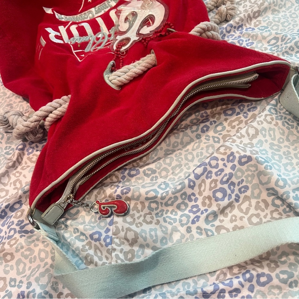 Vintage Red Juicy Couture Purse Tote Bag Handbag Y2K Terry Cloth First Class - Picture 6 of 12